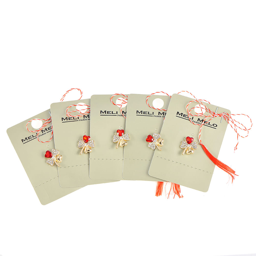 Set 5 brose martisor trifoi cu piatra rosie - 4 | YEO