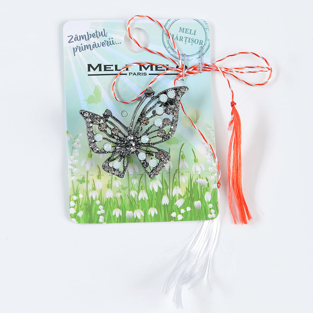 Brosa martisor fluture cu perle albe - 3 | YEO