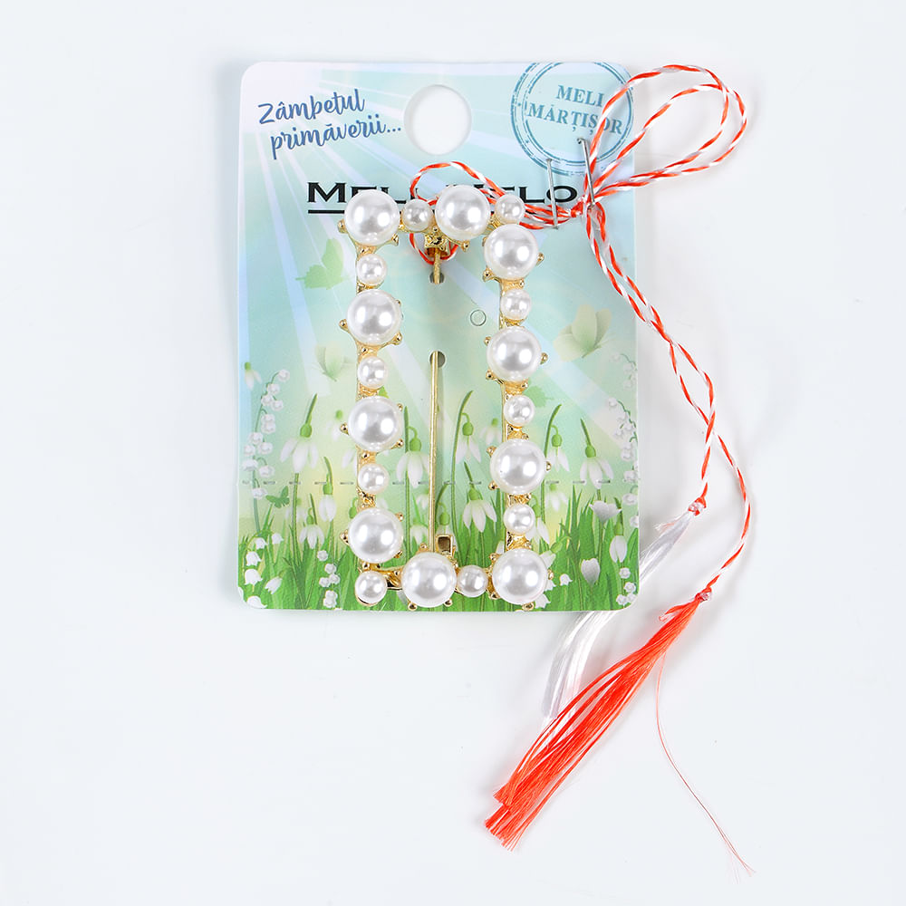 Brosa aurie martisor cu perle - 3 | YEO