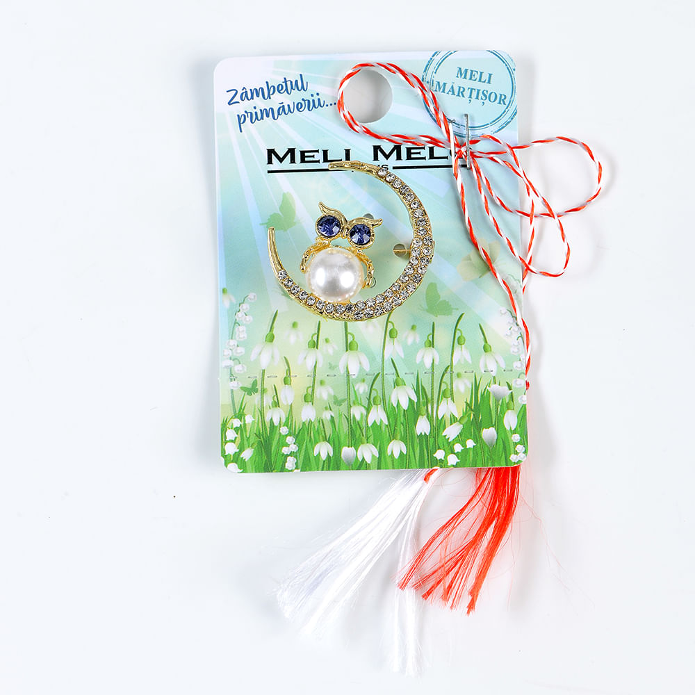 Brosa martisor bufnita aurie cu perla - 3 | YEO