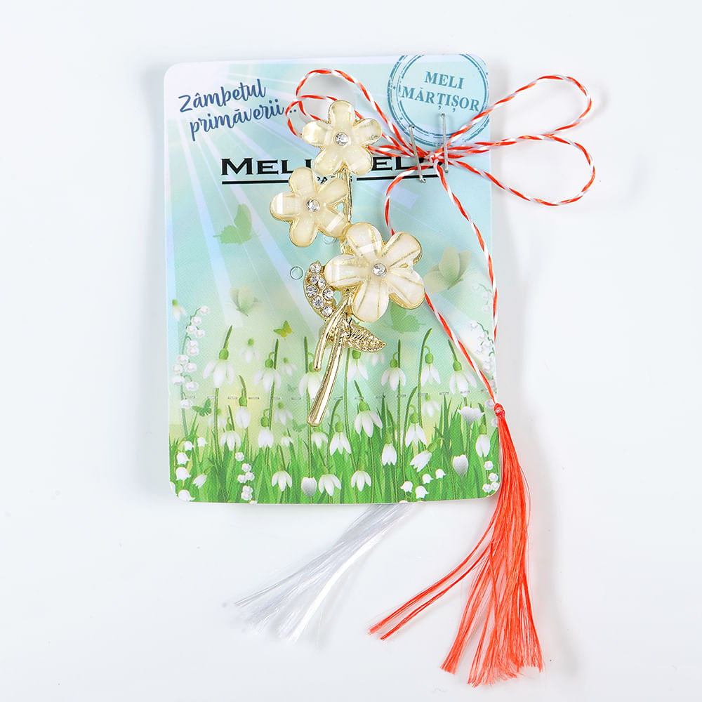 Brosa martisor cu flori albe - 3 | YEO