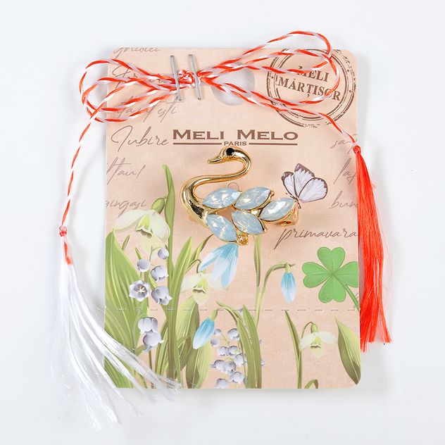 Brosa martisor lebada aurie cu pietre acrilice