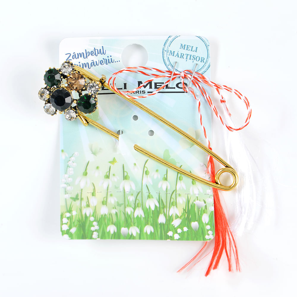 Brosa martisor ac auriu cu pietre colorate - 3 | YEO