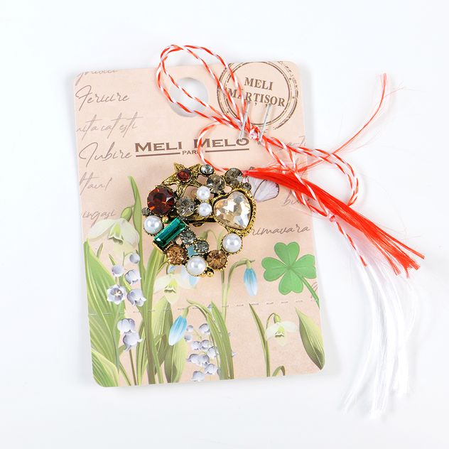 Brosa martisor cu pietre acrilice multicolore