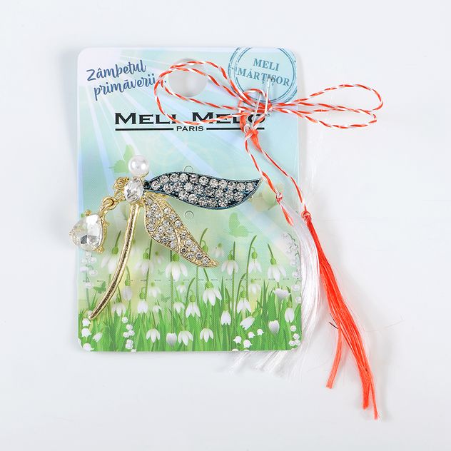 Brosa martisor libelula aurie cu perla