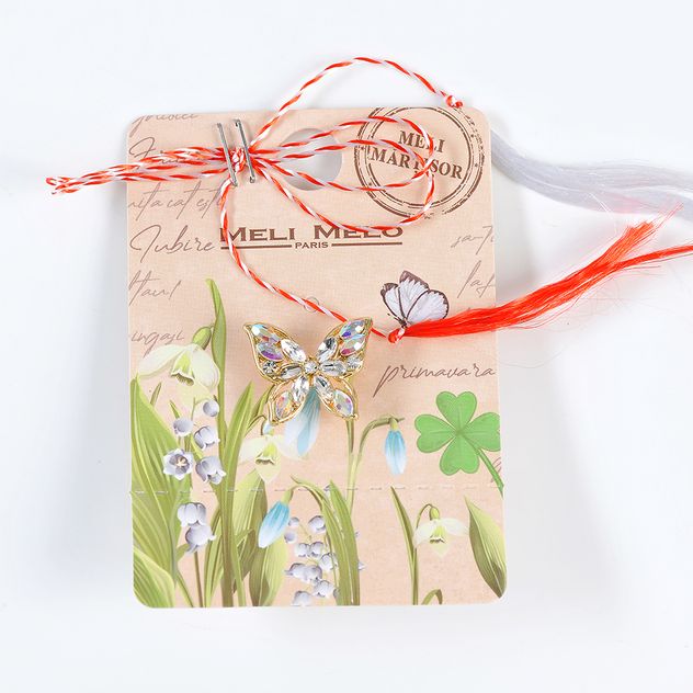 Brosa martisor fluture auriu cu pietre acrilice