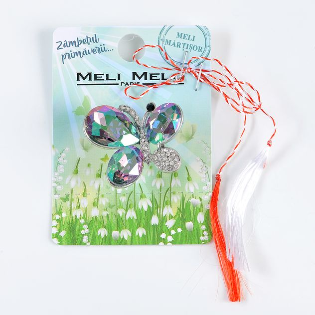 Brosa martisor fluture cu pietre multicolore