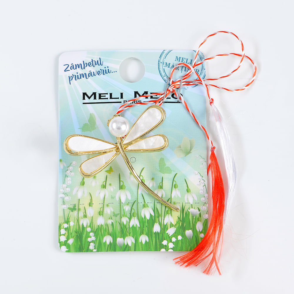 Brosa martisor libelula alba cu perla - 3 | YEO