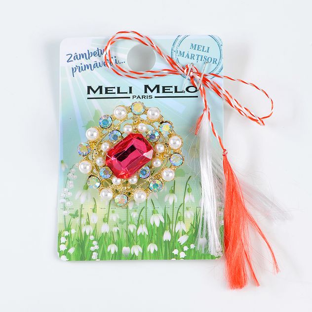 Brosa martisor eleganta cu piatra fucsia