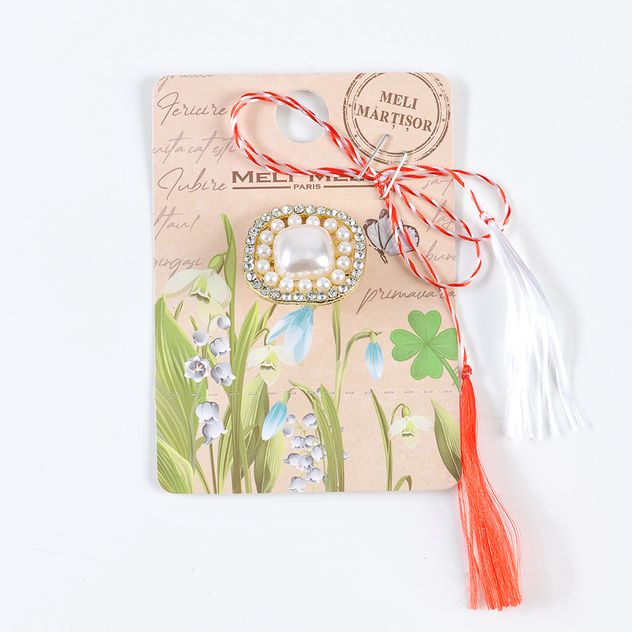 Brosa martisor cu perle albe