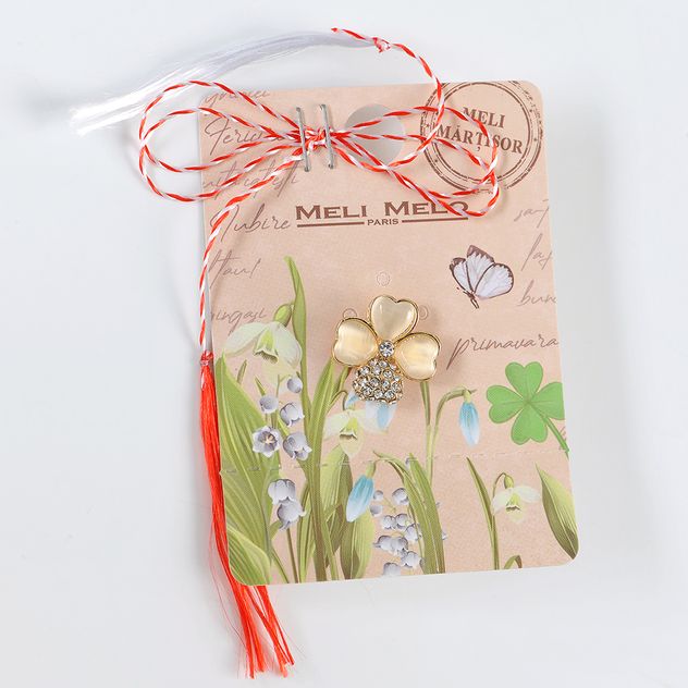 Brosa martisor trifoi bej cu pietre acrilice