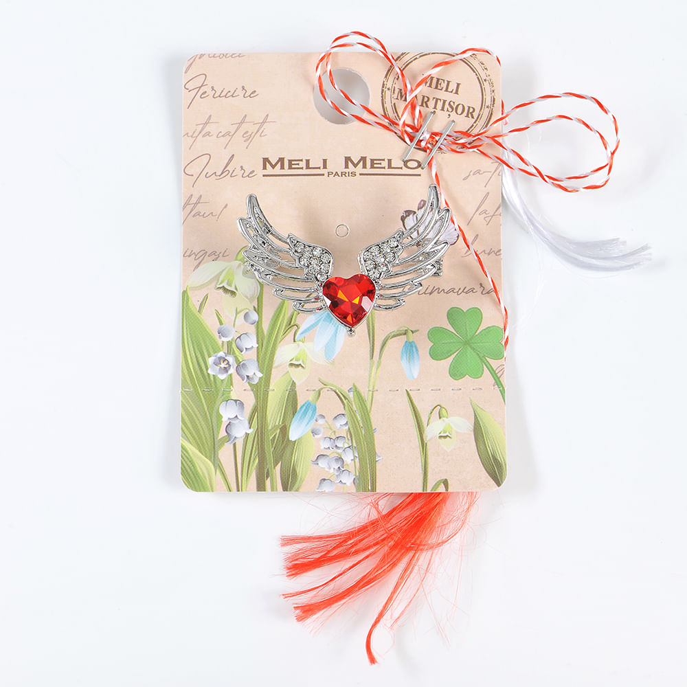 Brosa martisor aripi cu inima rosie - 3 | YEO