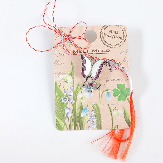 Brosa martisor fluturi cu pietre acrilice roz