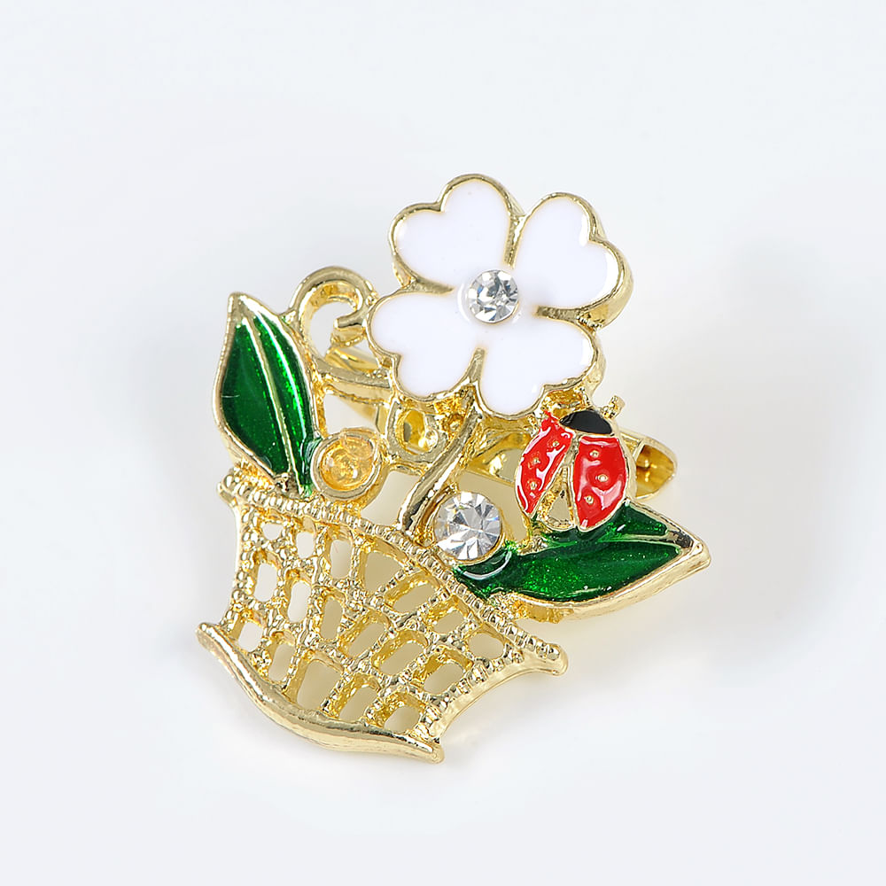 Brosa martisor cos cu floare alba - 1 | YEO