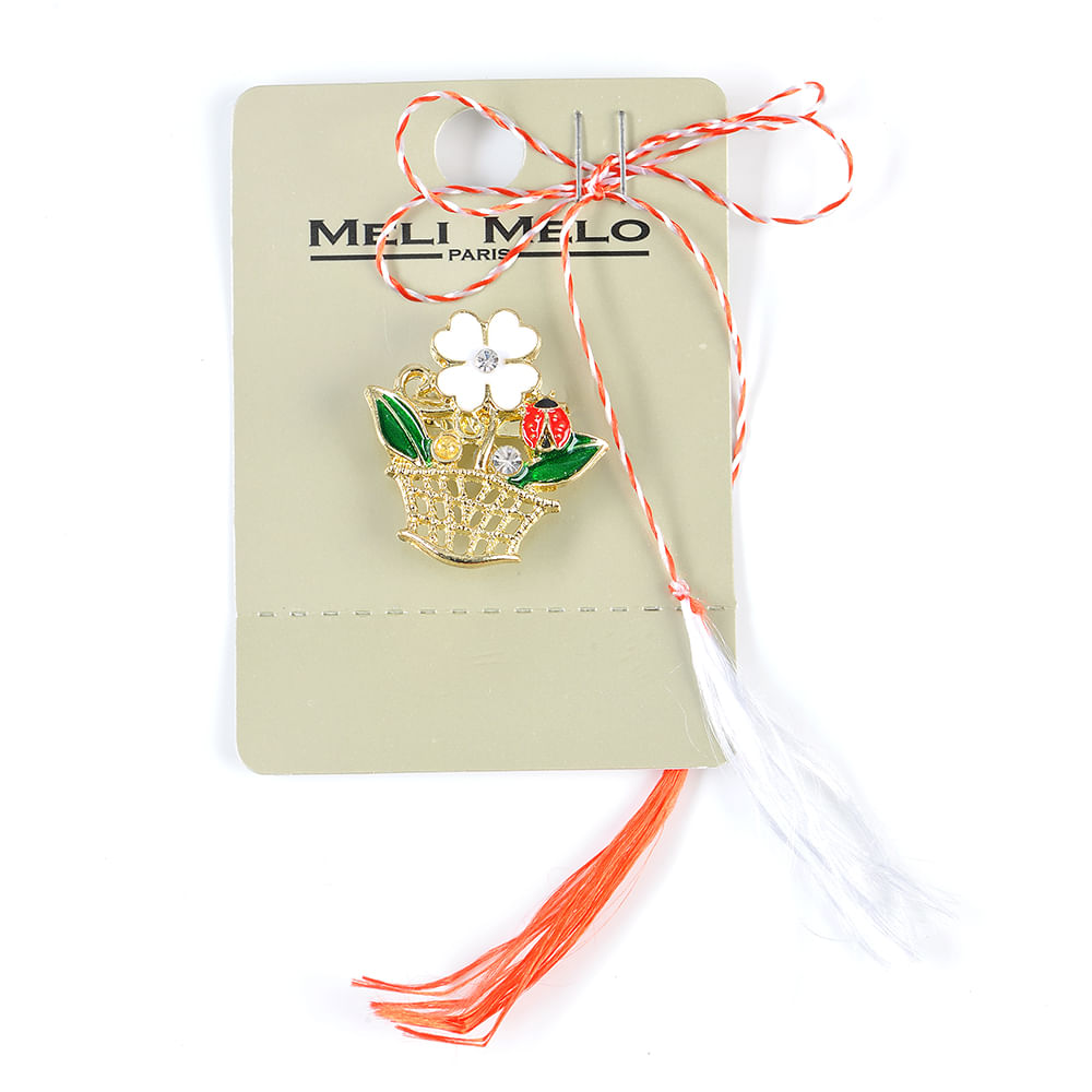 Brosa martisor cos cu floare alba - 3 | YEO