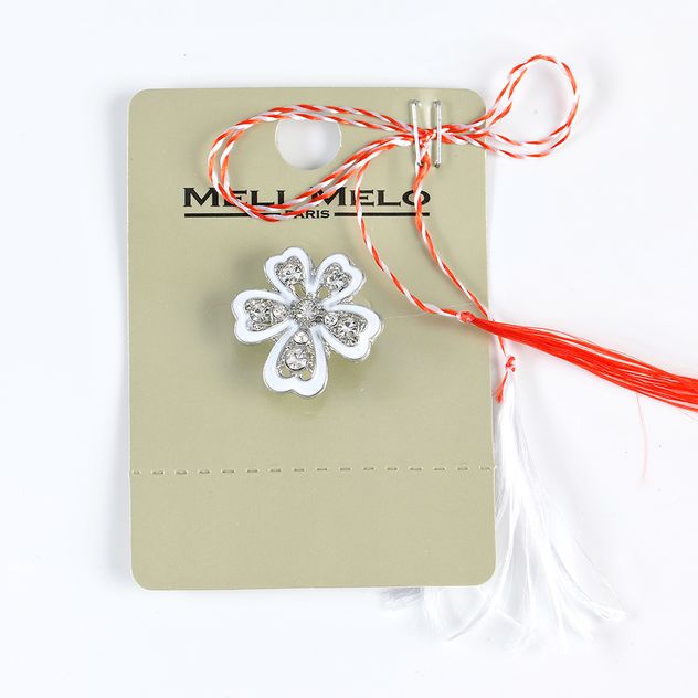 Brosa martisor floare alba cu pietre argintii