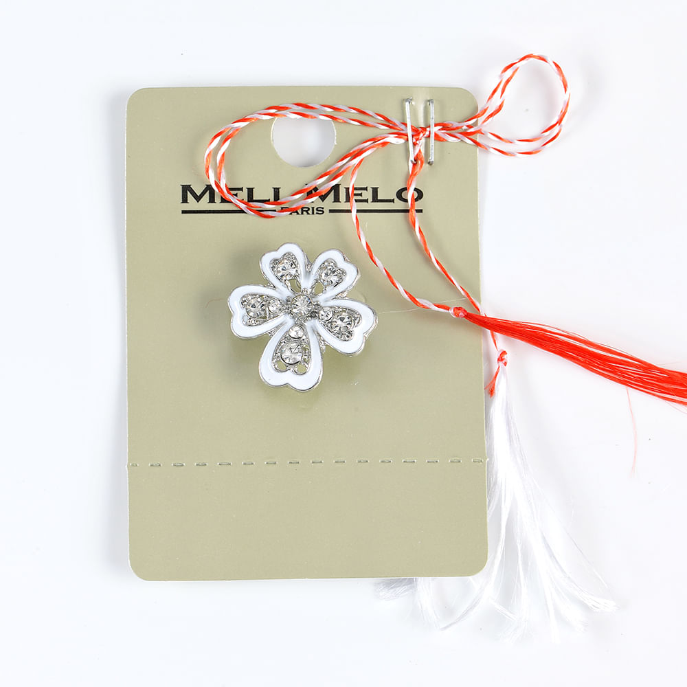 Brosa martisor floare alba cu pietre argintii - 3 | YEO