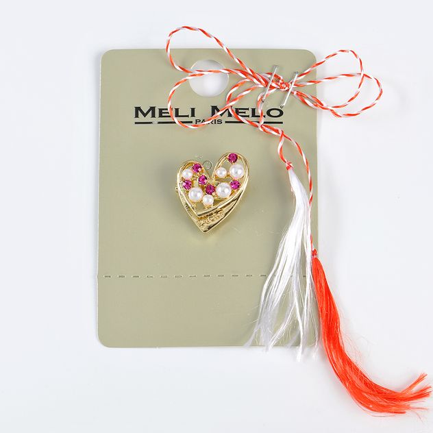 Brosa martisor inima cu pietre roz