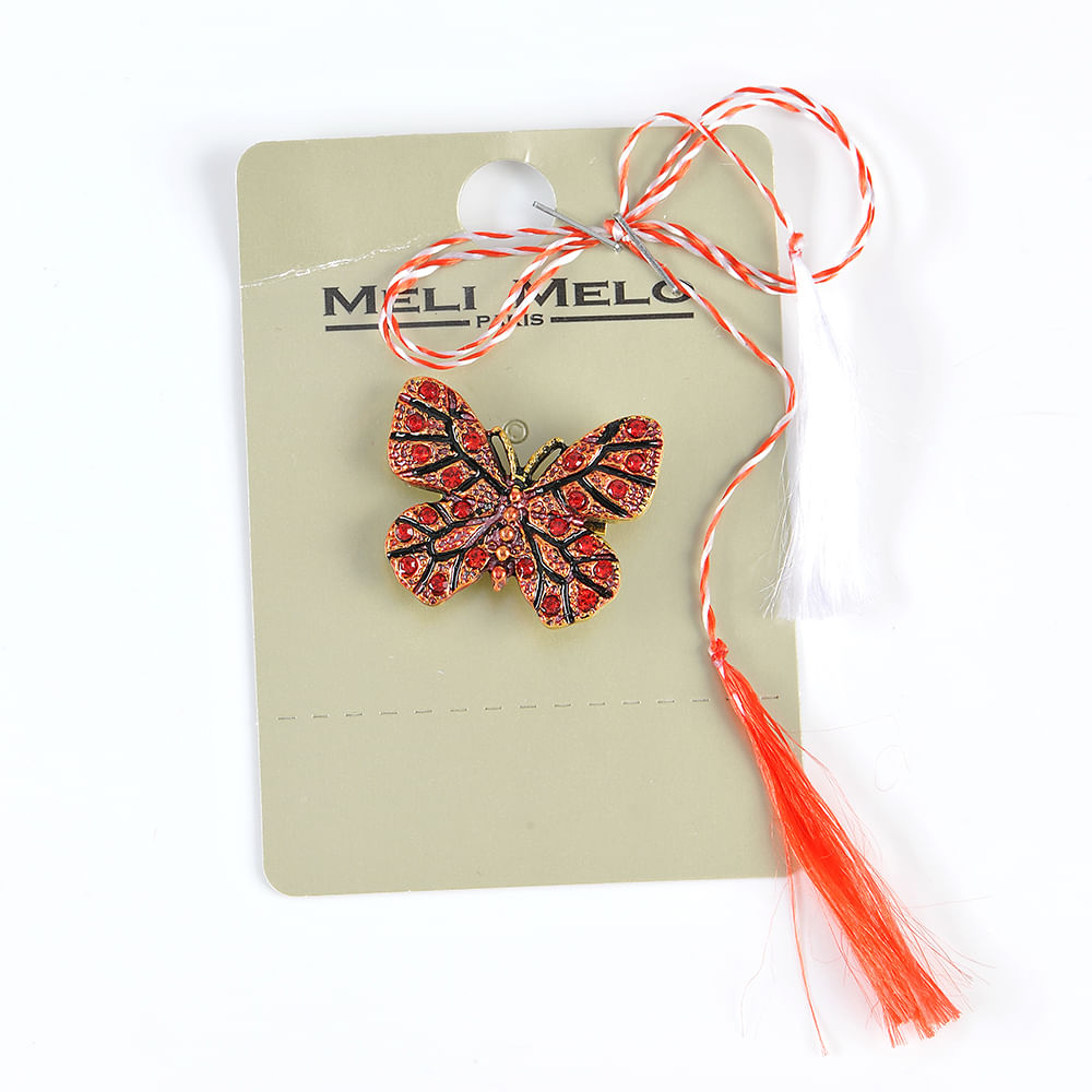 Brosa martisor fluture cu pietre rosii - 3 | YEO