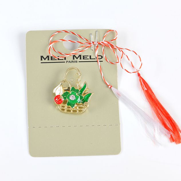 Brosa martisor cos auriu cu ghiocei