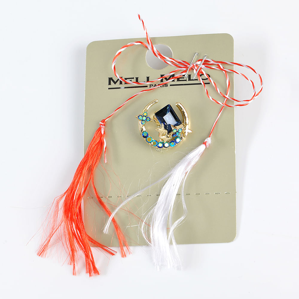 Brosa martisor semiluna cu pietre albastre - 3 | YEO