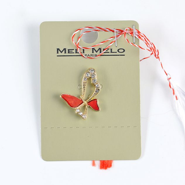 Brosa martisor fluture auriu cu aripi rosii