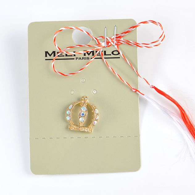 Brosa martisor coroana aurie cu pietre