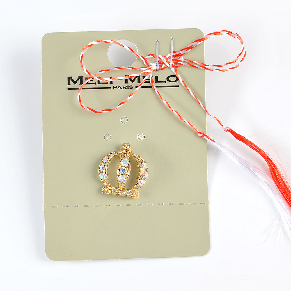 Brosa martisor coroana aurie cu pietre - 3 | YEO