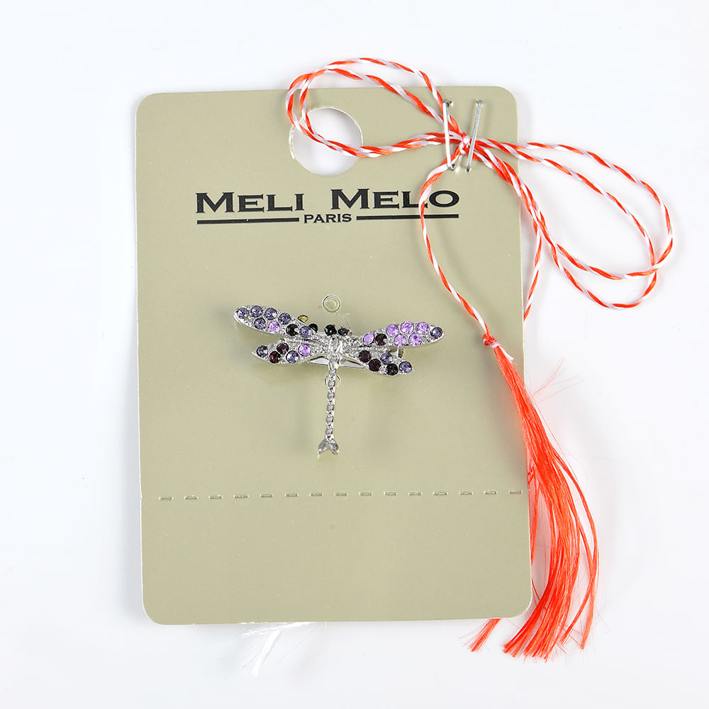 Brosa martisor libelula argintie cu pietre mov - 3 | YEO