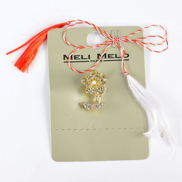 Brosa martisor floare cu pietre galbene