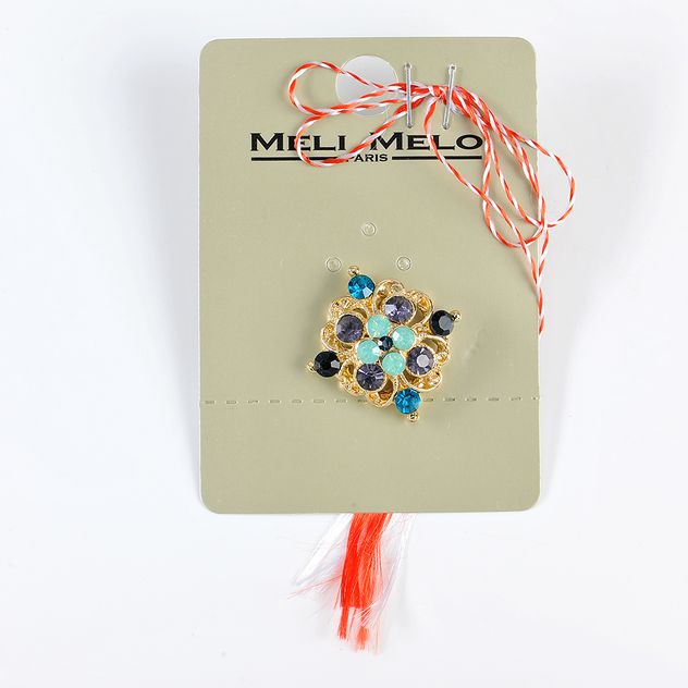 Brosa martisor floare aurie cu pietre multicolore