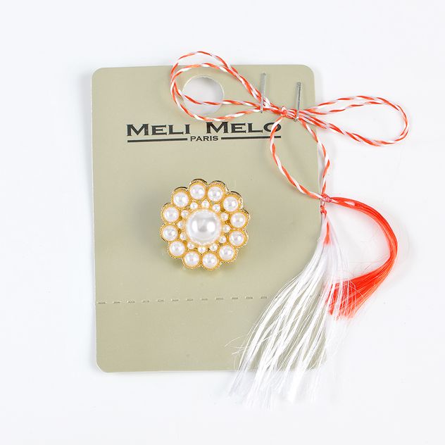 Brosa martisor rotunda cu perle albe