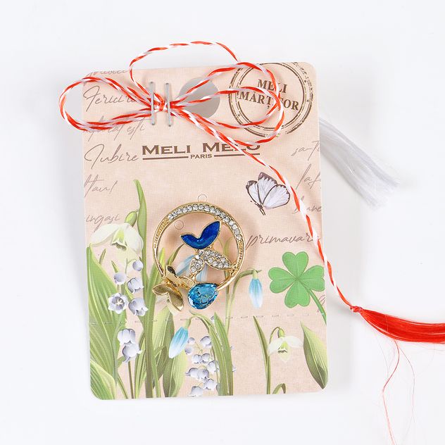 Brosa martisor cerc cu 2 fluturi
