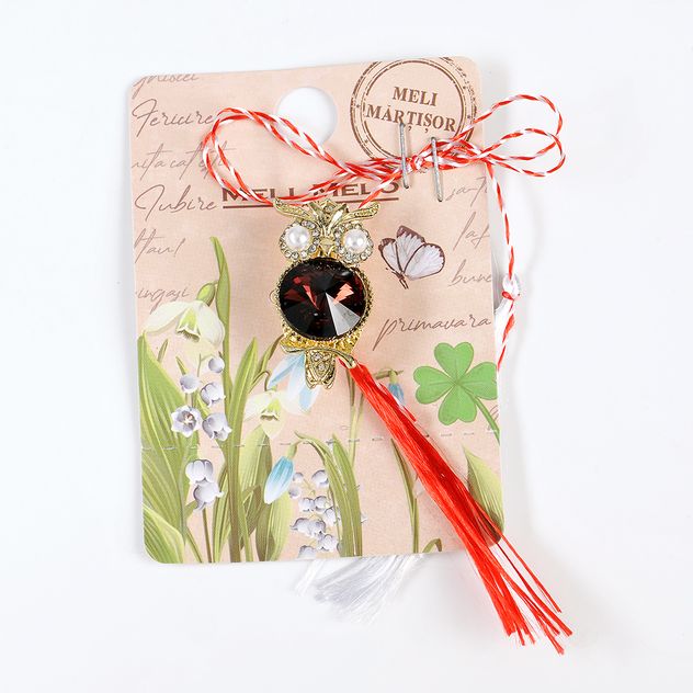 Brosa martisor bufnita aurie cu perle