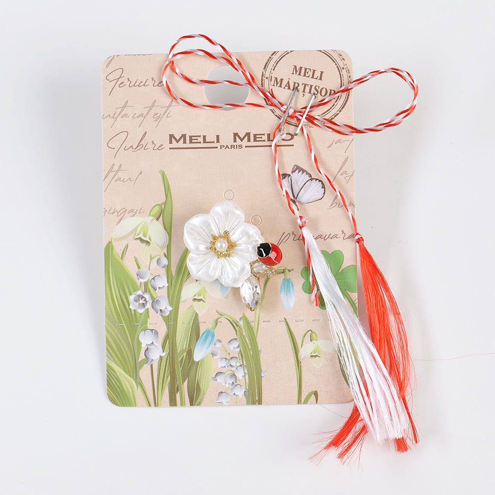 Brosa martisor floare alba cu buburuza - 3 | YEO