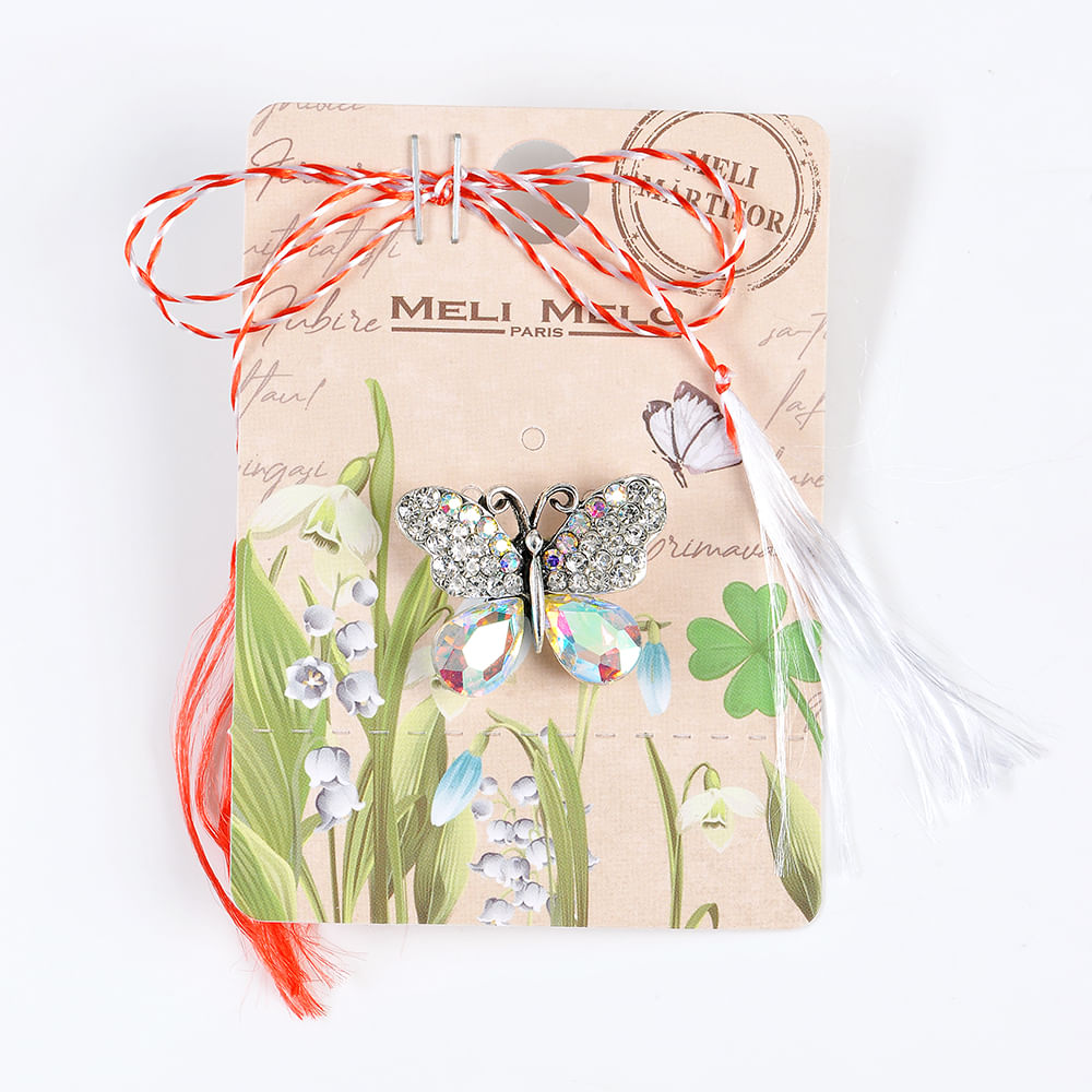 Brosa martisor fluture argintiu stralucitor - 3 | YEO