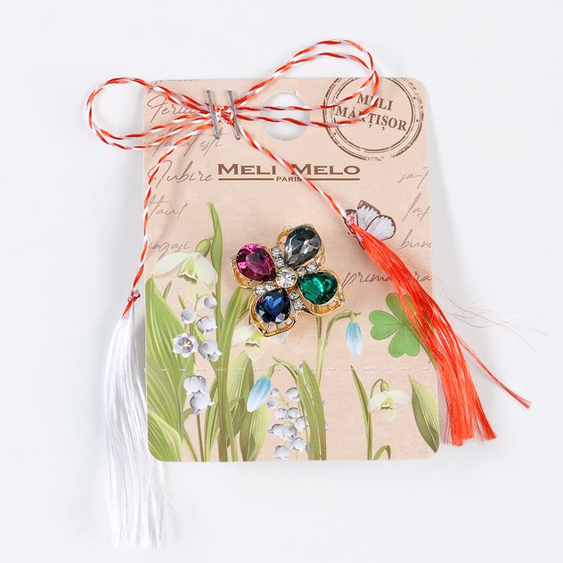 Brosa martisor floare cu pietre colorate