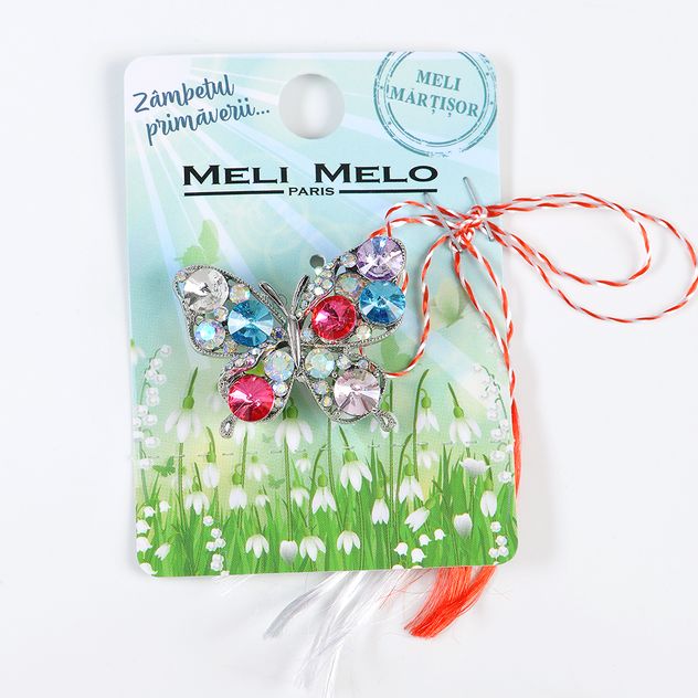 Brosa martisor fluture cu pietre multicolore