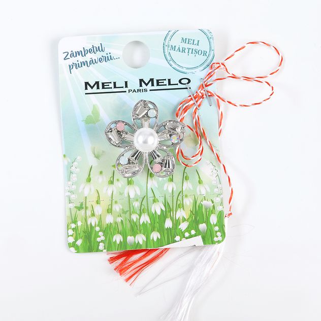 Brosa martisor floare argintie cu  5 petale