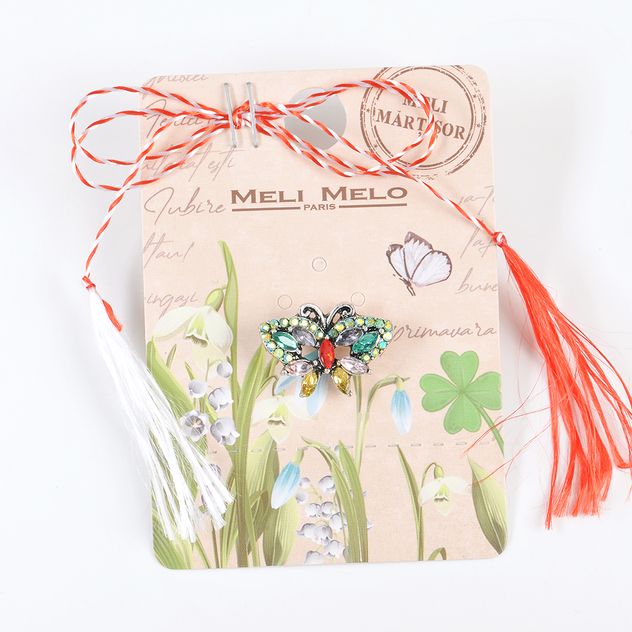 Brosa martisor fluture batut cu pietre