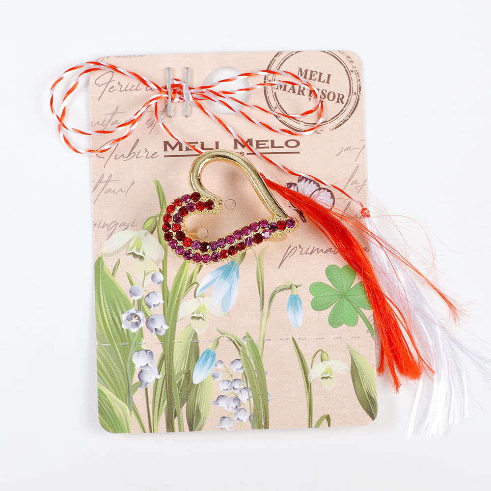 Brosa martisor inima cu pietre rosii - 3 | YEO