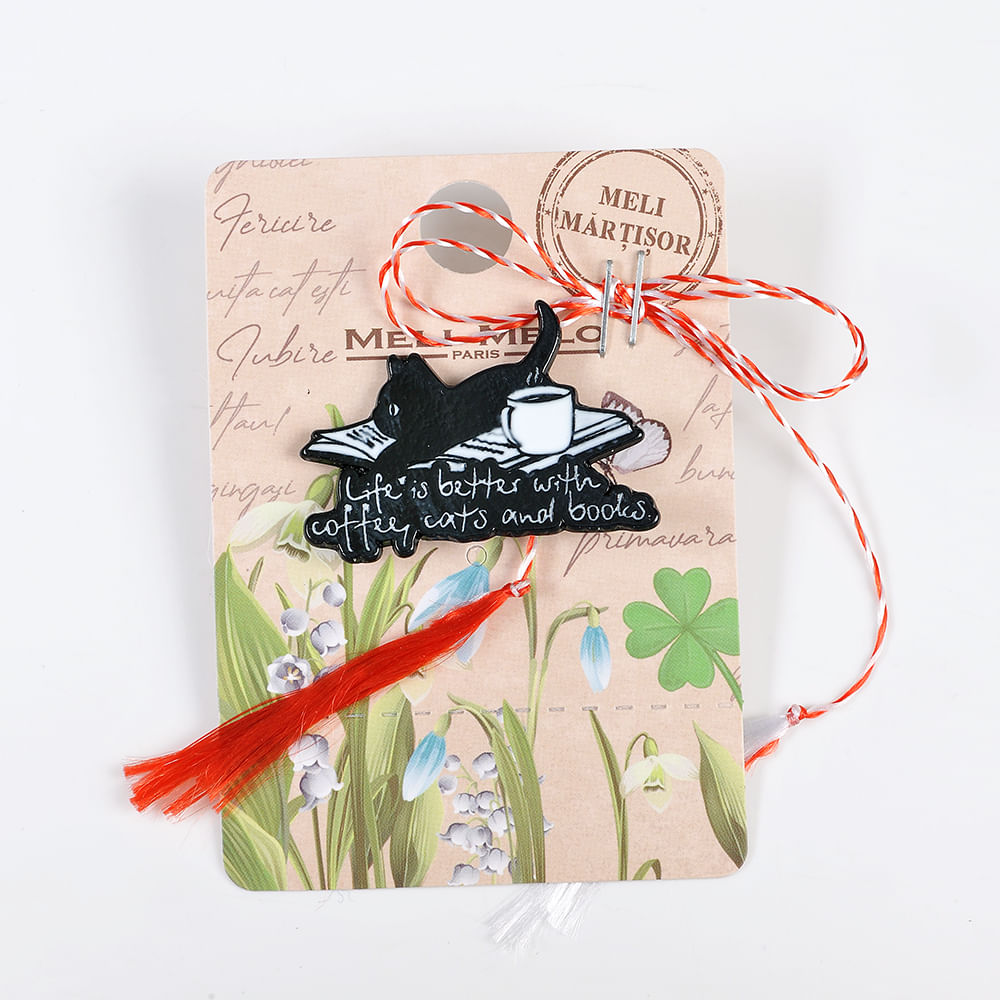 Brosa martisor pisica neagra cu carte - 3 | YEO