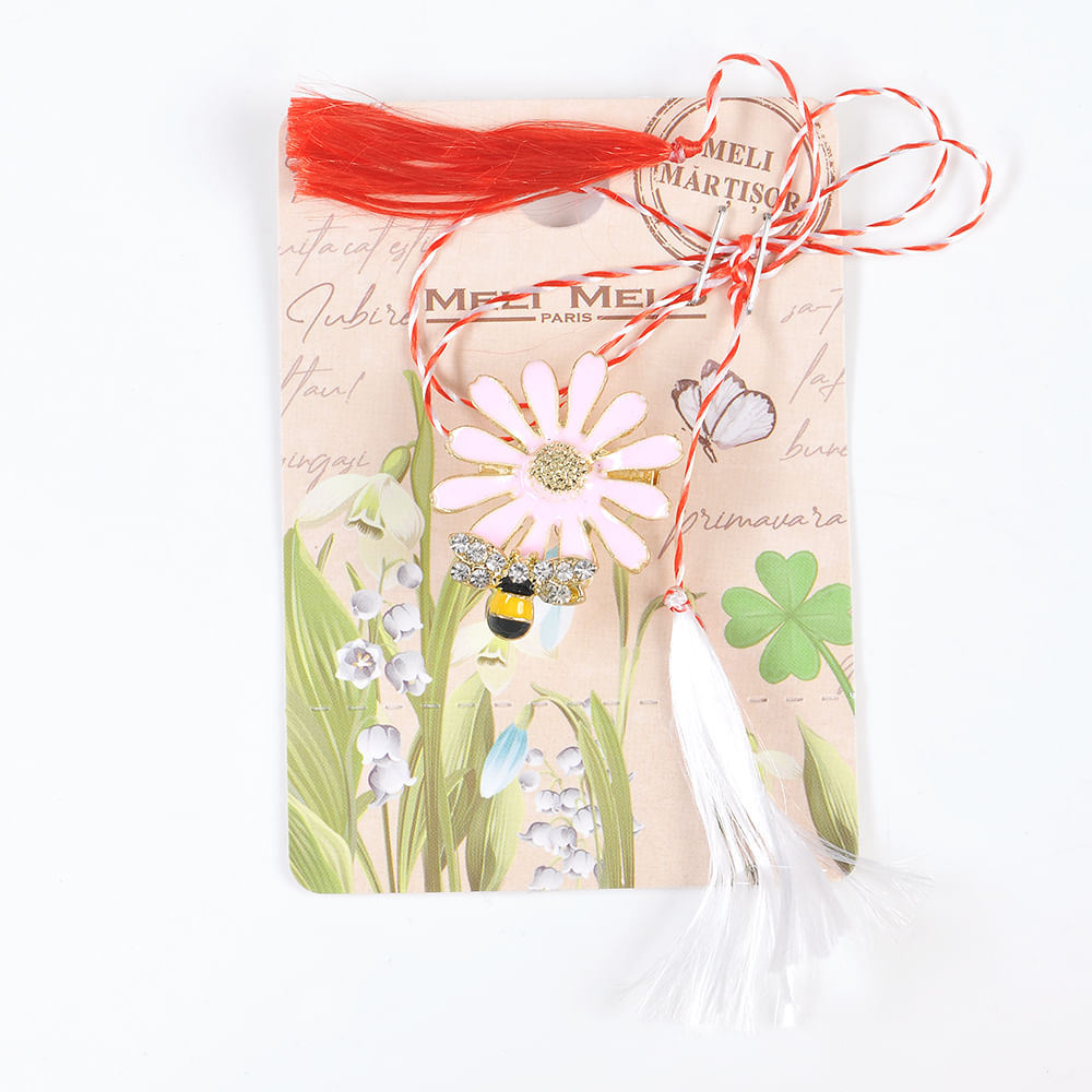 Brosa martisor floare roz cu albina - 3 | YEO