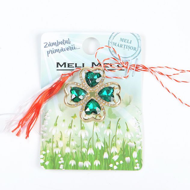 Brosa martisor trifoi cu pietre verzi