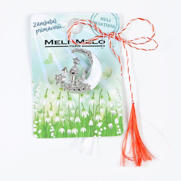 Brosa martisor semiluna alba