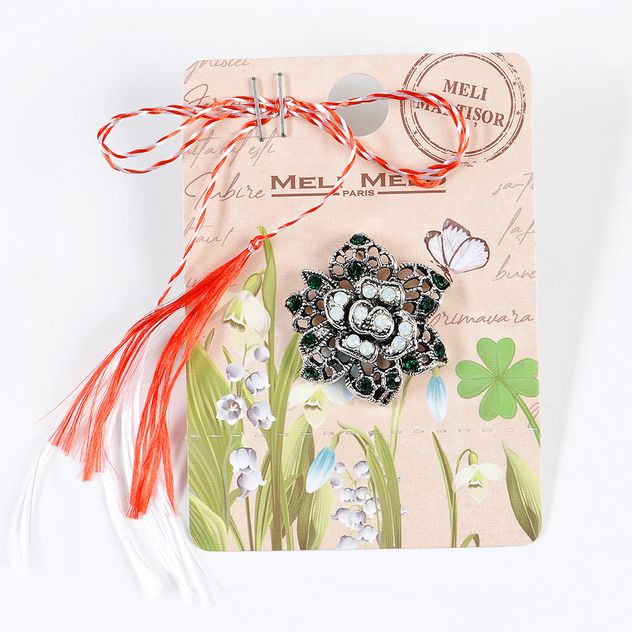Brosa martisor floare argintie