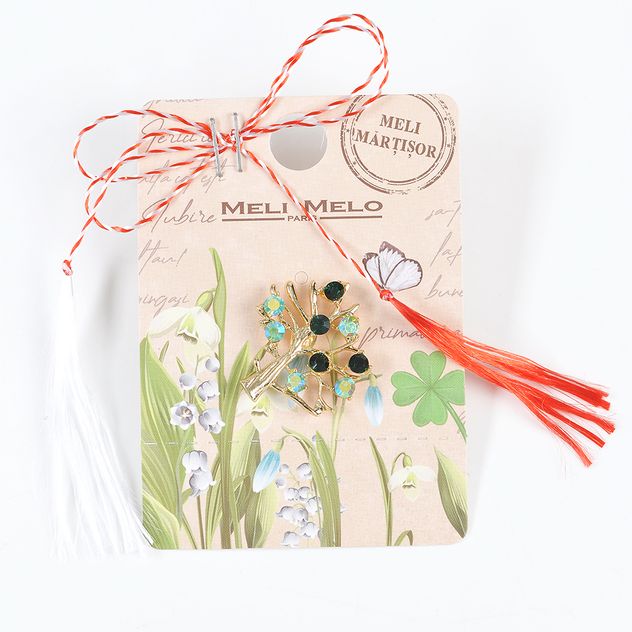 Brosa martisor copac cu pietre verzi