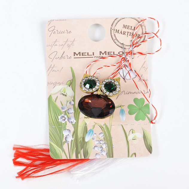 Brosa martisor bufnita cu pietre acrilice
