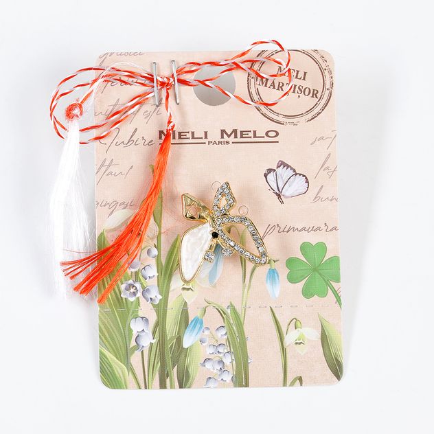 Brosa martisor fluture auriu cu alb