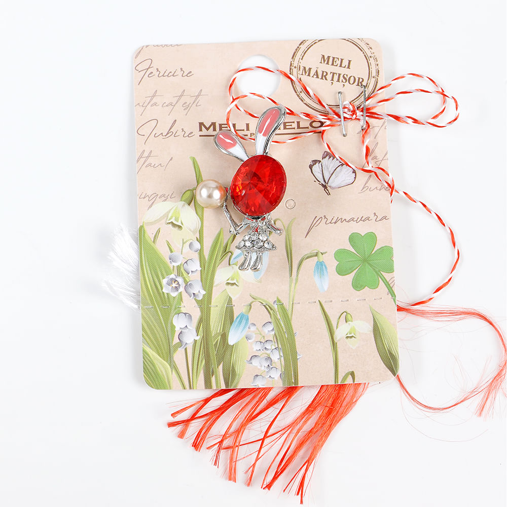 Brosa martisor iepure cu piatra rosie - 3 | YEO